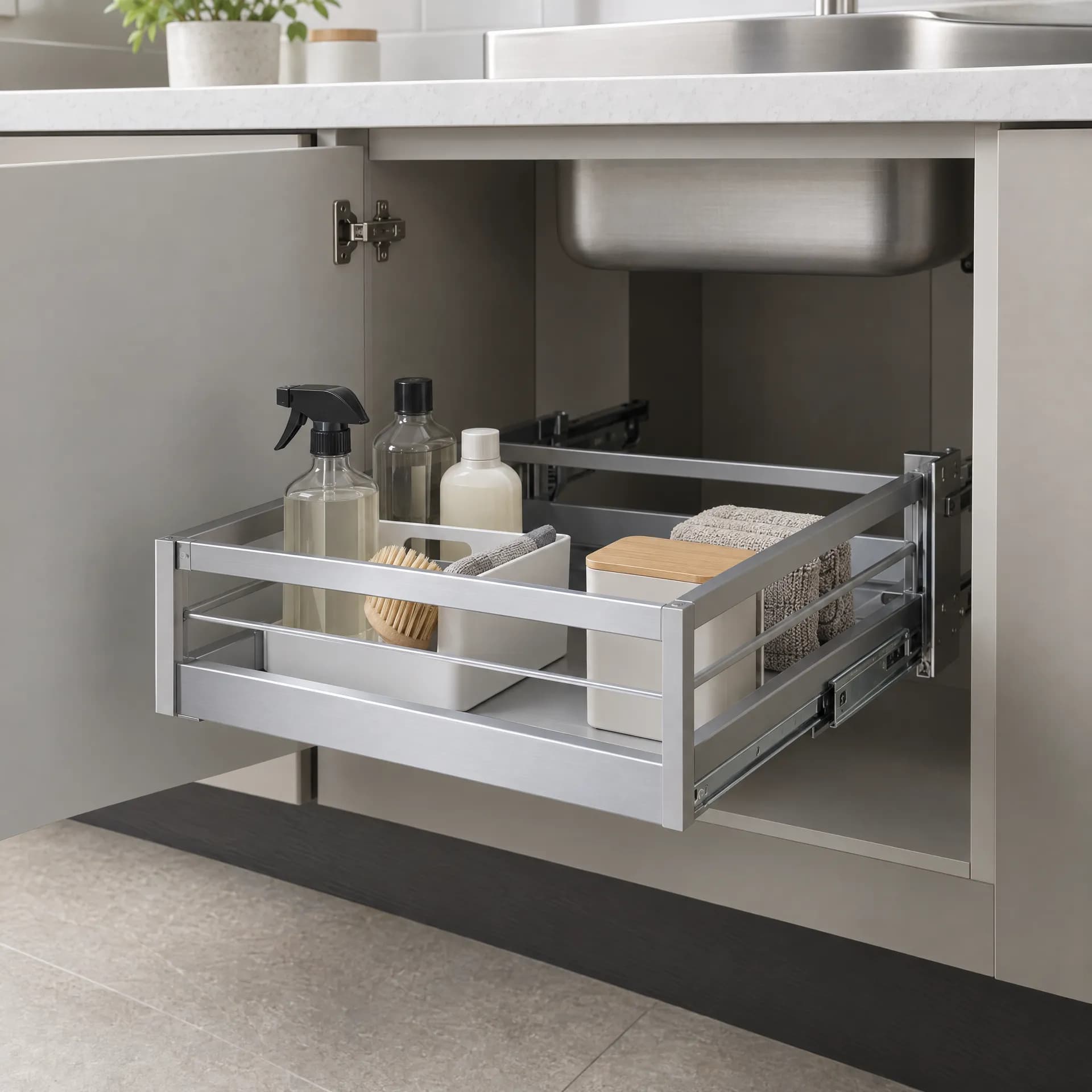 Starax Kitchen Aluminium Independent Under-Sink Drawer S-2741-42 (800 mm, 764 x 500 x 150 mm) - View 1